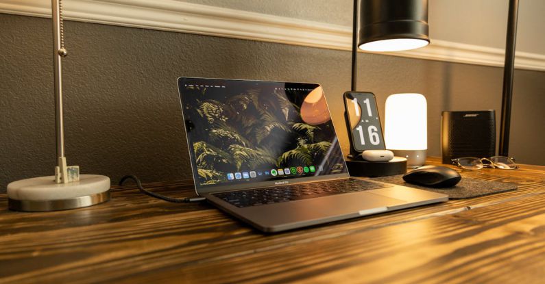 Desk Lamps - Open Laptop Lying on a Wooden Desk